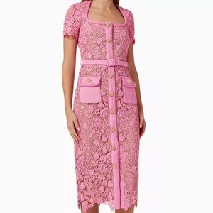 Self-Portrait Pink Lace Midi Dress Size 10